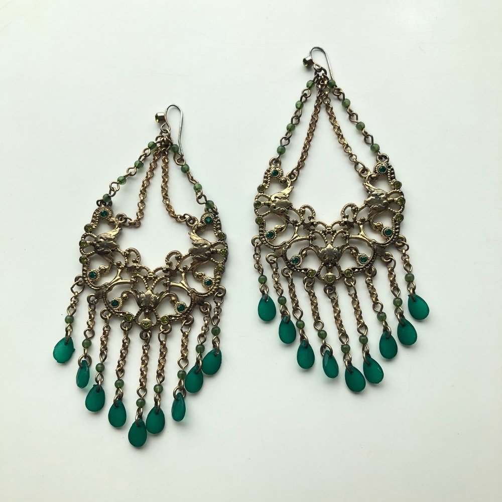 Golden/turquoise tribal style earrings